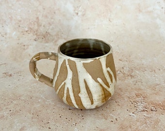 Handmade Japanese ceramic stoneware Wild London clay splashed cream glaze mug