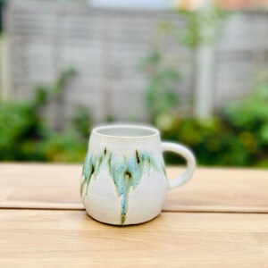 Handmade Japanese Stoneware Ceramics White & Blue green Coffee/Tea cup/Mug: Mori 森Forest Collection image 3