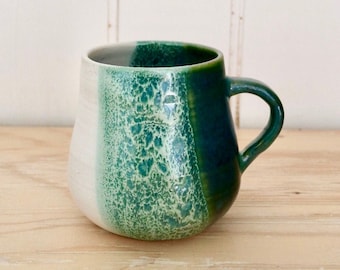 Handmade Japanese stoneware ceramics Dark green & white Mug: Snow on the moss Collection