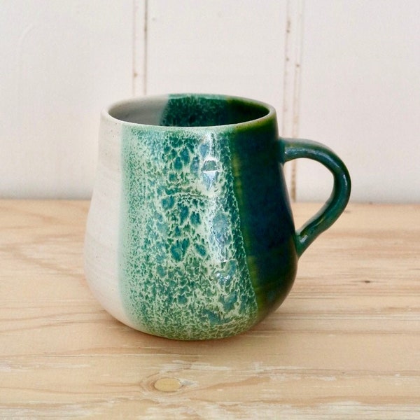 Handmade Japanese stoneware ceramics Dark green & white Mug: Snow on the moss Collection