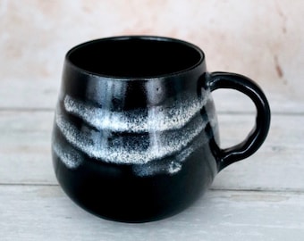 Handmade Japanese ceramics stoneware Navy & white Coffee/Tea cups/mug: Snow on the mountains collection