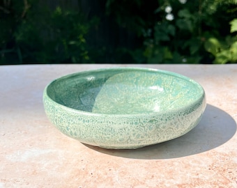 Handmade Japanese stoneware ceramics  emerald green /blue & white bowl: Green eye Collection