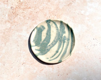 Handmade Japanese ceramics stoneware Satin cream and green  small plate/ Jewellery tray : weeping willow collection