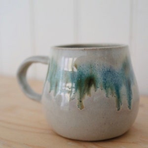 Handmade Japanese Stoneware Ceramics White & Blue green Coffee/Tea cup/Mug: Mori 森Forest Collection image 5