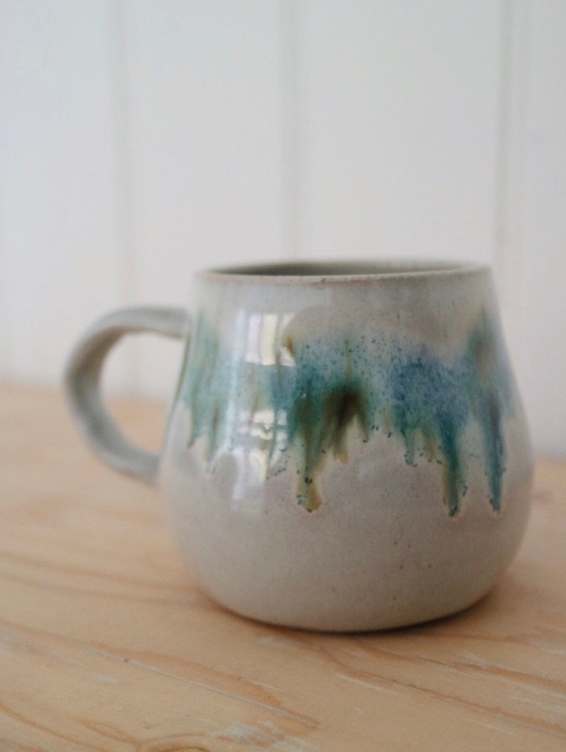 Handmade Japanese Stoneware Ceramics White & Blue green Coffee/Tea cup/Mug: Mori 森Forest Collection image 5