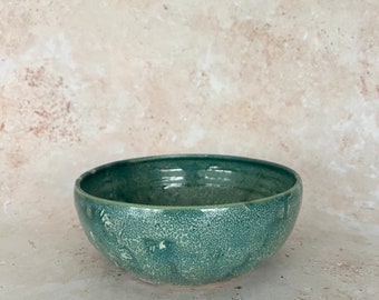 Handmade Japanese ceramics green and white dots fruit bowl / pasta bowl : Forest green collection