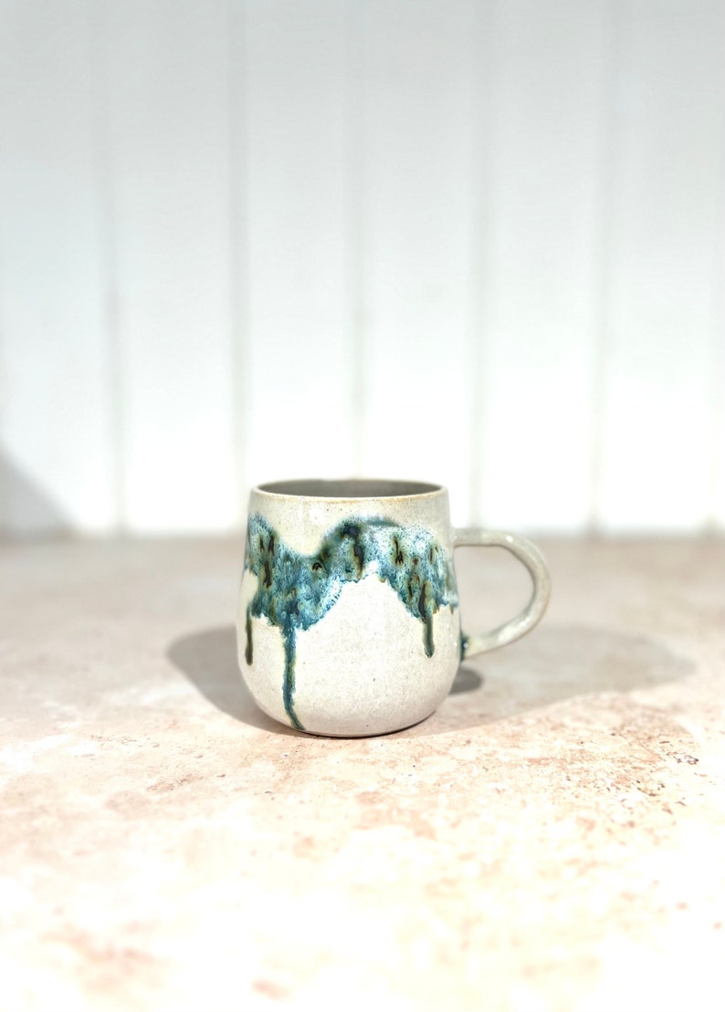 Handmade Japanese Stoneware Ceramics White & Blue green Coffee/Tea cup/Mug: Mori 森Forest Collection image 1