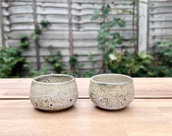 Handmade Japanese stoneware ceramics dark Brown & white dots sake cups /Espresso cups (set of two): Croco Collection
