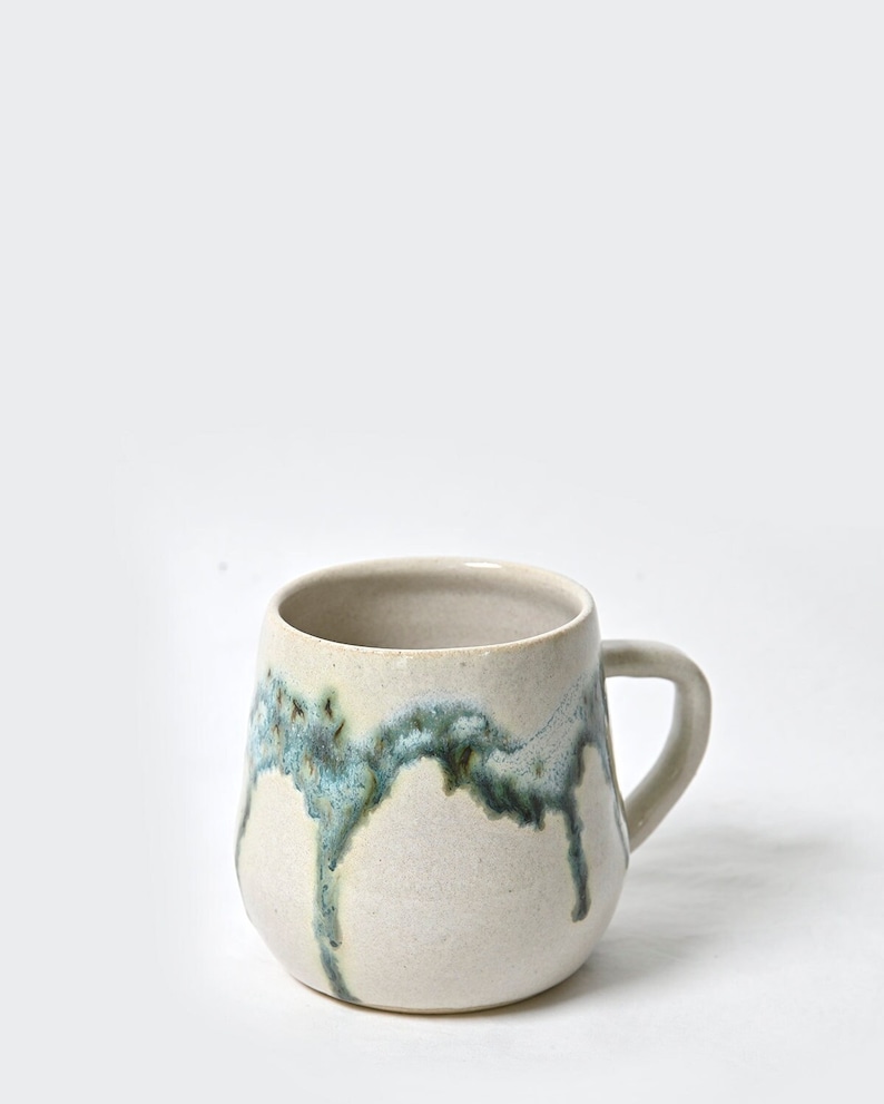 Handmade Japanese Stoneware Ceramics White & Blue green Coffee/Tea cup/Mug: Mori 森Forest Collection image 2