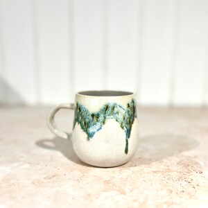 Handmade Japanese Stoneware Ceramics White & Blue green Coffee/Tea cup/Mug: Mori 森Forest Collection image 6