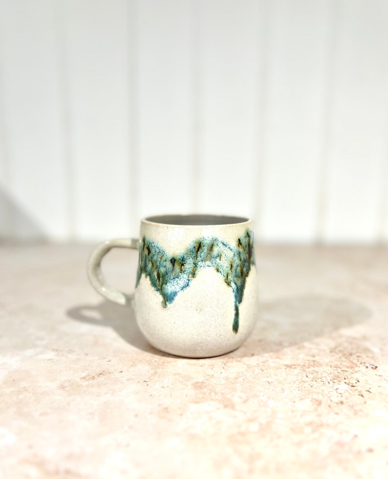 Handmade Japanese Stoneware Ceramics White & Blue green Coffee/Tea cup/Mug: Mori 森Forest Collection image 6