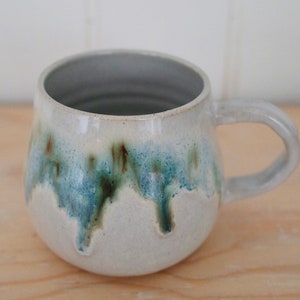 Handmade Japanese Stoneware Ceramics White & Blue green Coffee/Tea cup/Mug: Mori 森Forest Collection image 4