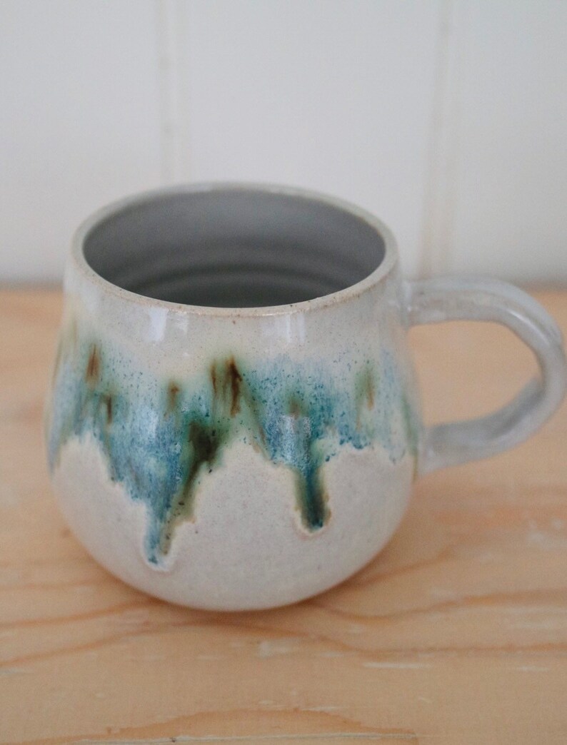 Handmade Japanese Stoneware Ceramics White & Blue green Coffee/Tea cup/Mug: Mori 森Forest Collection image 4