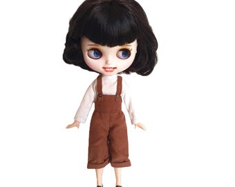 11.5" Blythe Doll Neo Handmade Clothes Jumpsuit Overall Pants and Long Sleeve Tee Shirt T-Shirt B