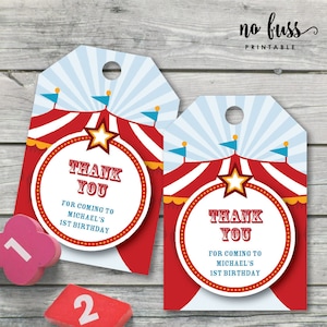 Carnival Thank You Tag |  Favour Tag | Gift Tag | Editable PDF File | Instant Download | Personalize at home with Adobe Reader