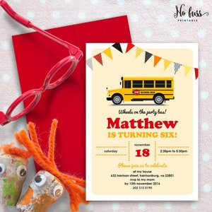 School Bus Birthday Invitation | 5x7 | Editable PDF File | Instant Download | Personalize at home with Adobe Reader