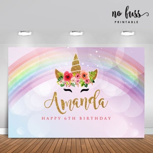 Unicorn Backdrop | Party Banner | Poster | Signage | Personalised | Printable ONLY | Birthday Backdrop