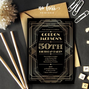 Great Gatsby Invitation | Art Deco Adult Birthday | 5x7 | Editable PDF File | Instant Download | Personalize at home with Adobe Reader