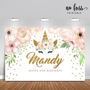 Unicorn Backdrop Party Banner Poster Signage Personalised Printable ONLY Birthday Backdrop image 2