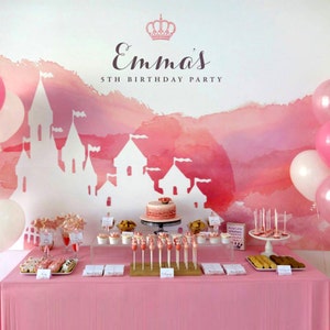 Pink Castle Backdrop Party Banner Poster Signage Personalised Printable ONLY Birthday Backdrop image 1