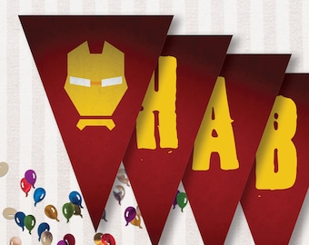 Iron Superhero Flag Bunting | Flag Banner | Decorations | Happy Birthday | Instant Download