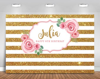 Gold and Pink Stripe Backdrop | Adults Party Banner | Poster | Signage | Personalised | Printable ONLY | Birthday Backdrop