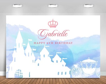 Blue Castle Backdrop | Princess Cinderella | Party Banner | Poster | Signage | Personalised | Printable ONLY | Birthday Backdrop