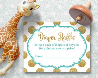 Turquoise and Gold Diaper Raffle Tickets | Diaper Game | Baby Diaper Shower Party | Printable Card | Instant Download