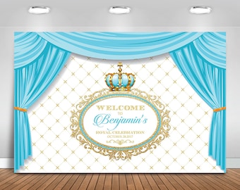 Baby Blue Crown Prince Backdrop | Boys Party Banner | Poster | Signage | Personalised | Printable ONLY | Birthday Backdrop