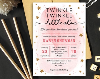 Baby Shower Invitation | Twinkle, Twinkle Little Star Gender Reveal | 5x7 | Editable PDF | Instant Download | Personalize with Adobe Reader