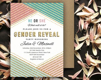 Gender Reveal Invitation | He or She | 5x7 | Editable PDF File | Instant Download | Personalize at home with Adobe Reader