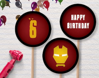Iron Superhero Cupcake Topper | Editable PDF File | Instant Download | Personalize at home with Adobe Reader