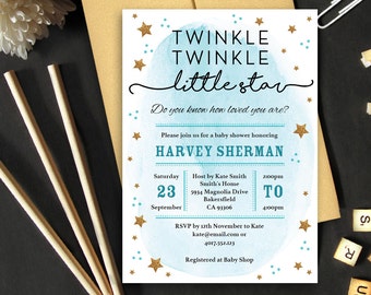 Invitación de baby shower / Twinkle Twinkle Little Star / Revelación de género / 5x7 / PDF editable / Descarga instantánea / Personalizar con Adobe Reader