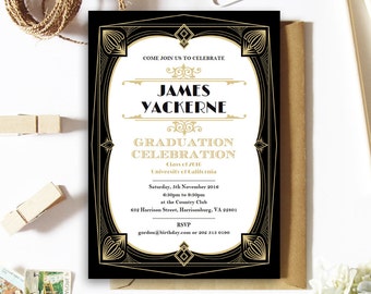 Great Gatsby Graduation Invitation Art Deco Invite 5x7 | Etsy
