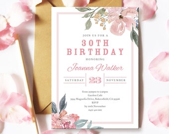 Watercolor Floral Invitation | 5x7 | Editable PDF File | Instant Download | Personalize at home with Adobe Reader