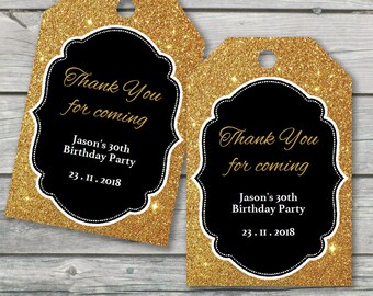 Black and Gold Thank You Tag |  Favour Tag | Gift Tag | Editable PDF File | Instant Download | Personalize at home with Adobe Reader