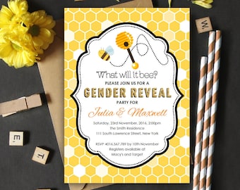 Gender Reveal Invitation | What will it bee? | 5x7 | Editable PDF File | Instant Download | Personalize at home with Adobe Reader
