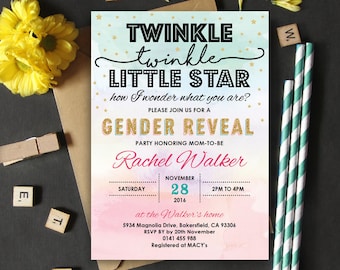 Invitación Twinkle, Twinkle Little Star Baby Shower / Revelación de género / 5x7 / PDF editable / Descarga instantánea / Personalizar con Adobe Reader