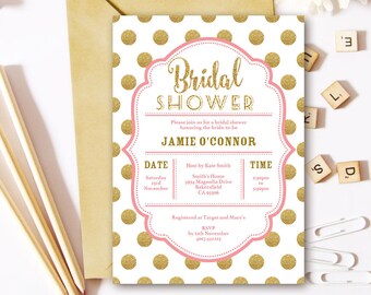 Pink and Gold Glitter Bridal Shower Invitation | 5x7 | Editable PDF File | Instant Download | Personalize at home with Adobe Reader