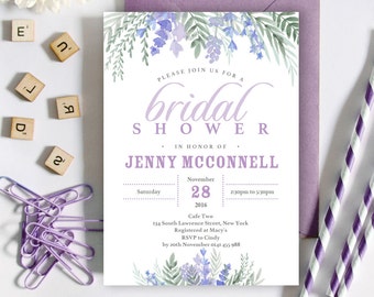 Lavender Bridal Shower Invitation | 5x7 | Editable PDF File | Instant Download | Personalize at home with Adobe Reader