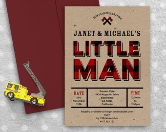 Lumber Jack Little Man Baby Shower Invitation | 5x7 | Editable PDF File | Instant Download | Personalize at home with Adobe Reader