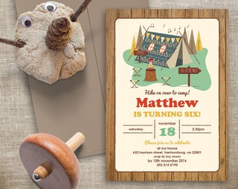 Camping Birthday Invitation | 5x7 | Editable PDF | Instant Download | Personalize at home with Adobe Reader