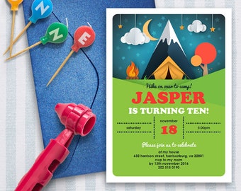 Camping Birthday Invitation | 5x7 | Editable PDF | Instant Download | Personalize at home with Adobe Reader