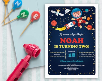 Astronaut Birthday Invitation | 5x7 | Editable PDF File | Instant Download | Personalize at home with Adobe Reader