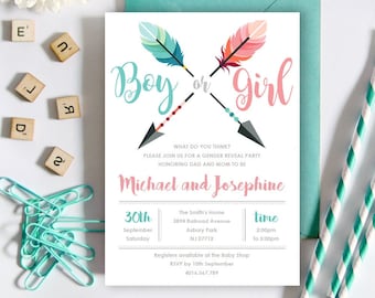 Arrow Gender Reveal Invitation | Boy or girl | 5x7 | Editable PDF File | Instant Download | Personalize at home with Adobe Reader