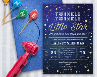 Baby Shower Invitation | Twinkle Twinkle Little Star | 5x7 | Editable PDF | Instant Download | Personalize with Adobe Reader