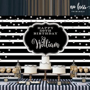 Black and Silver Backdrop | Adults Party Banner | Poster | Signage | Personalised | Printable ONLY | Birthday Backdrop