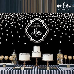 Black and Silver Backdrop | Adults Party Banner | Poster | Signage | Personalised | Printable ONLY | Birthday Backdrop