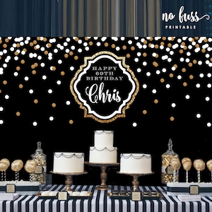 Black and Gold Backdrop | Adults Party Banner | Poster | Signage | Personalised | Printable ONLY | Birthday Backdrop