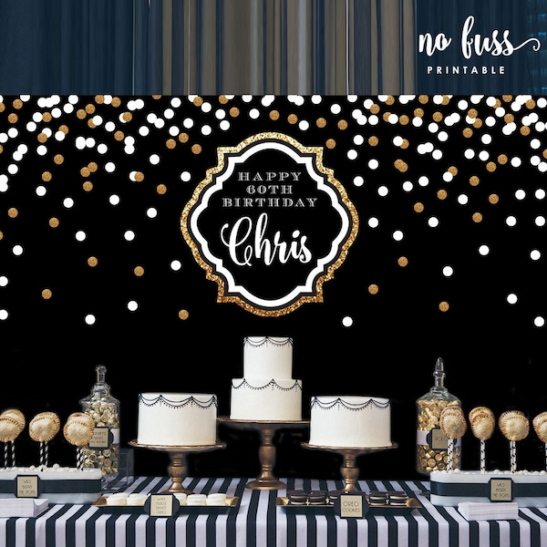 Black and Gold Backdrop | Adults Party Banner | Poster | Signage | Personalised | Printable ONLY | Birthday Backdrop